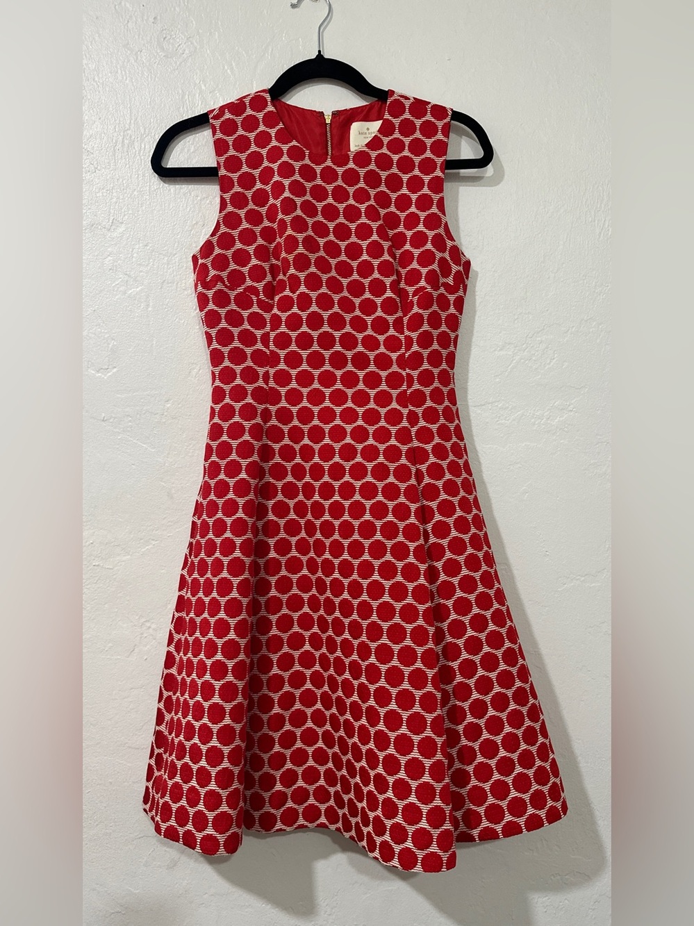 Kate Spade New York Red Polka Dot Fit & Flare Jacquard Dress Size 2